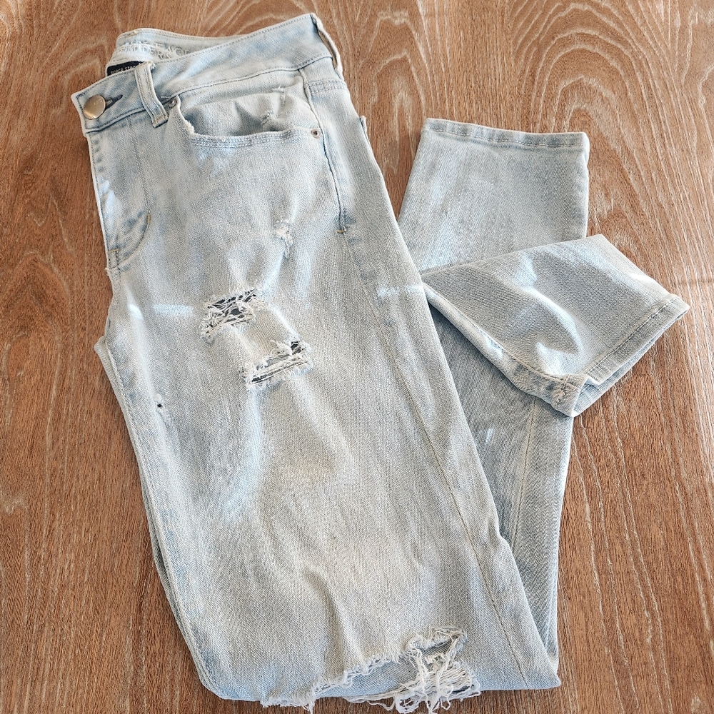 AMERICAN EAGLE Light Blue Distressed Super Stretch Skinny Jeans‎ Size 6 Short